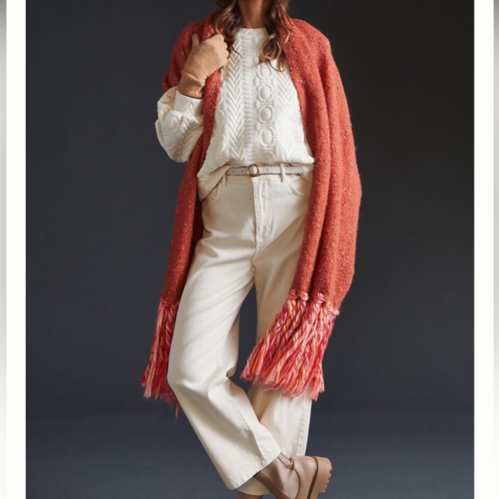 Anthropologie! Fringe Tassel Scarf In Bronze NWOT!